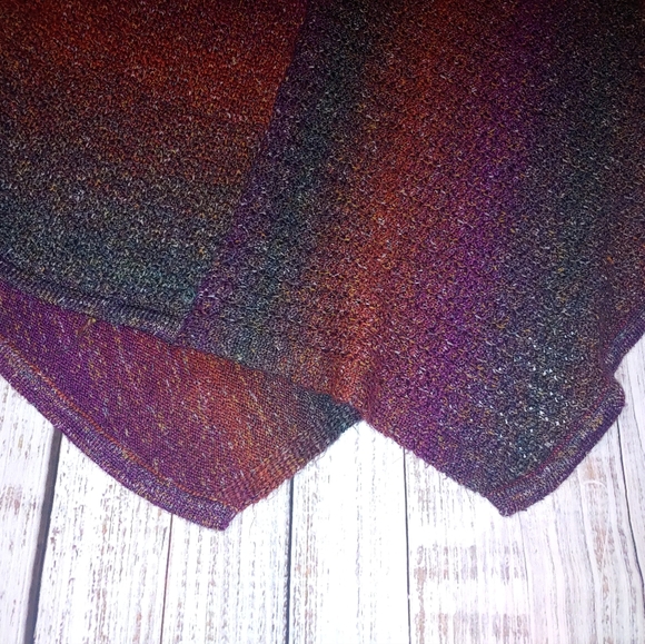 Asymmetrical Sweater, 3/4 sleeves, reddish orange, purple, green , 1X - Picture 5 of 11